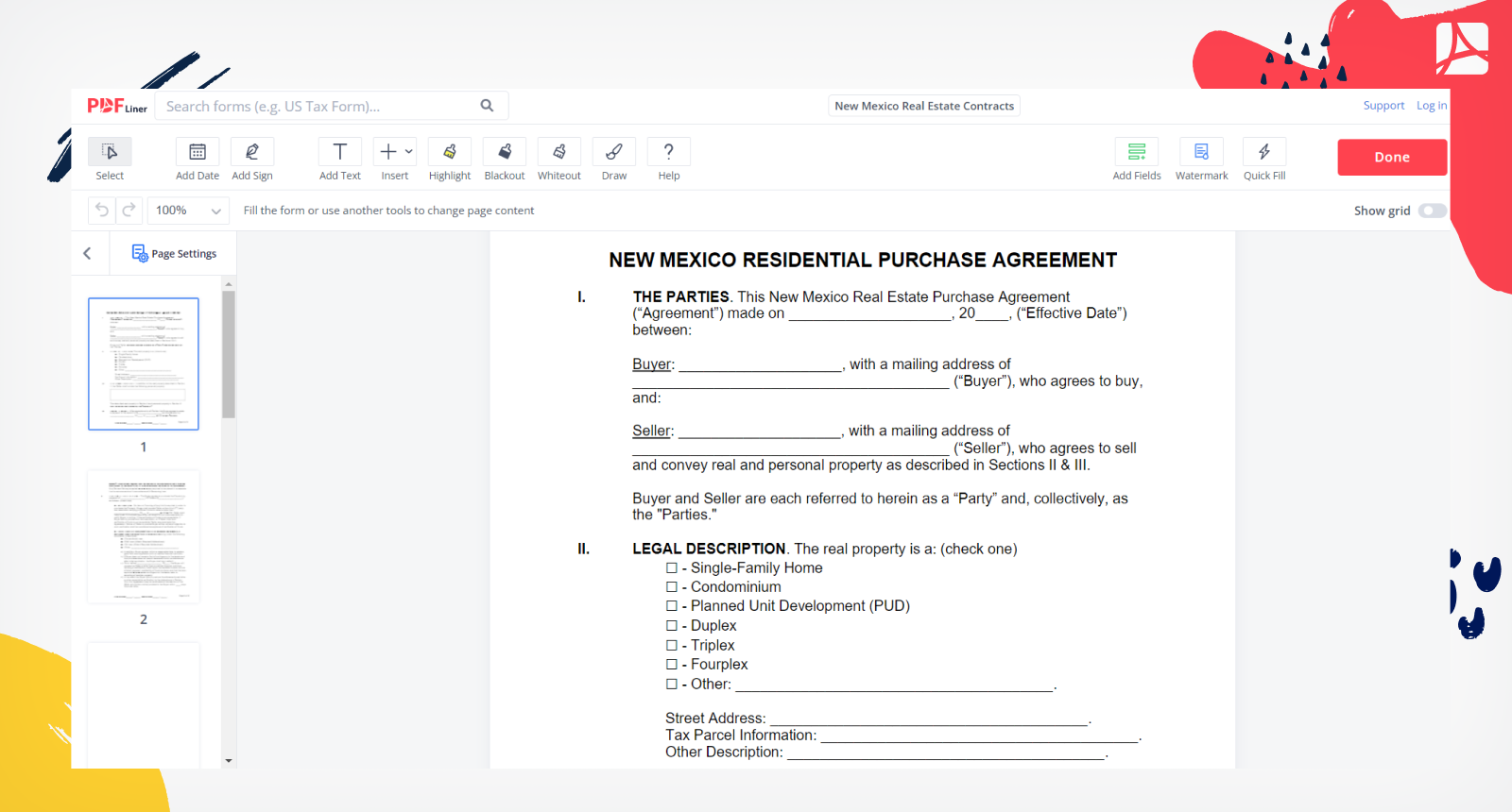 New Mexico Real Estate Contracts Form Screenshot