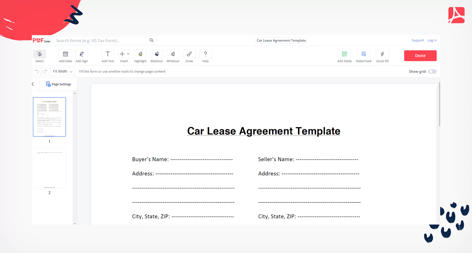 Car Lease Agreement Template on PDFLiner