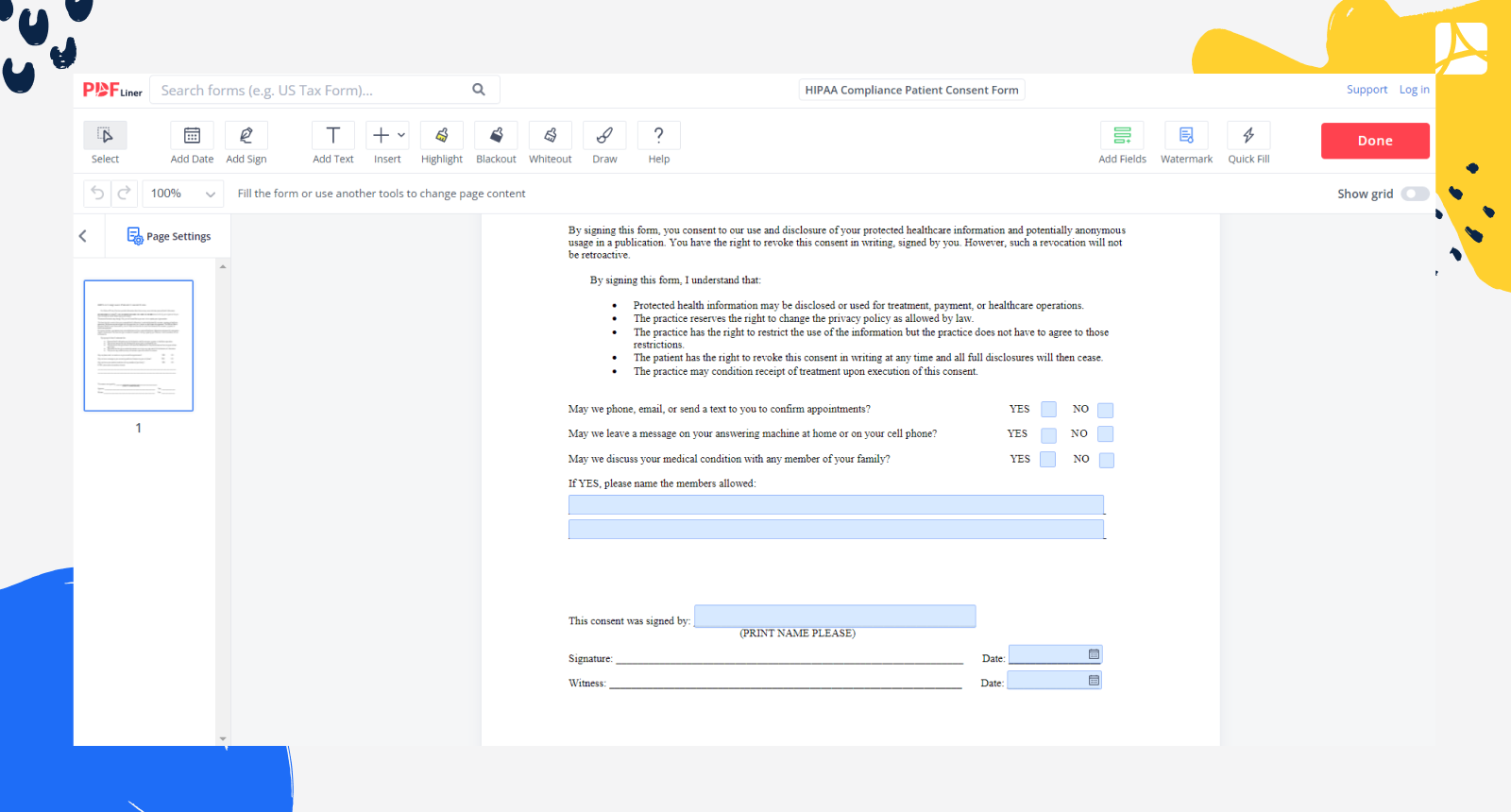 HIPAA Compliance Patient Consent Form Screenshot