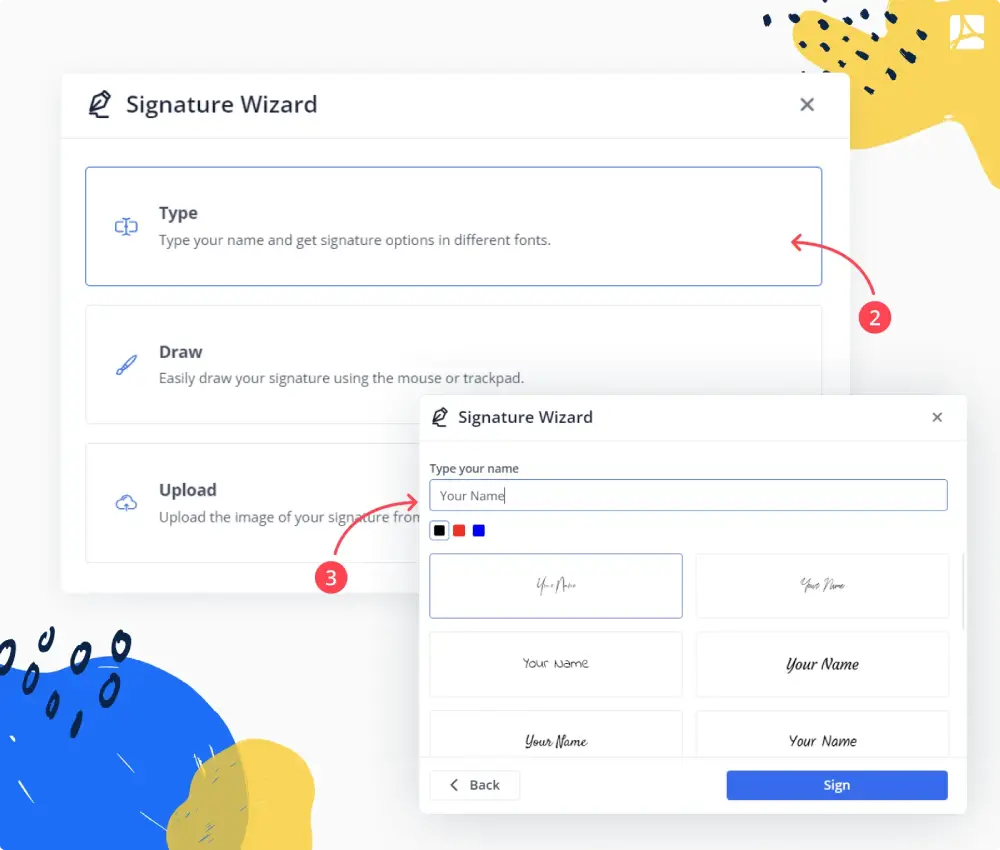 PDFLiner signature wizard tool screenshots