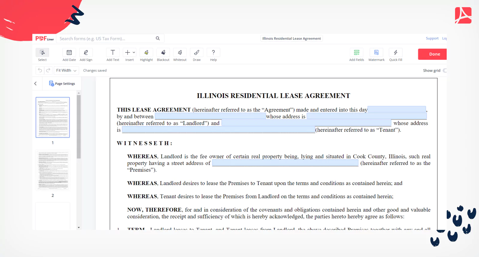 Illinois Residential Lease Agreement on PDFLiner