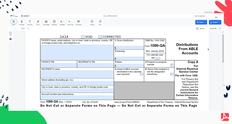 Form 1099-QA (2023) PDFLiner screenshot 