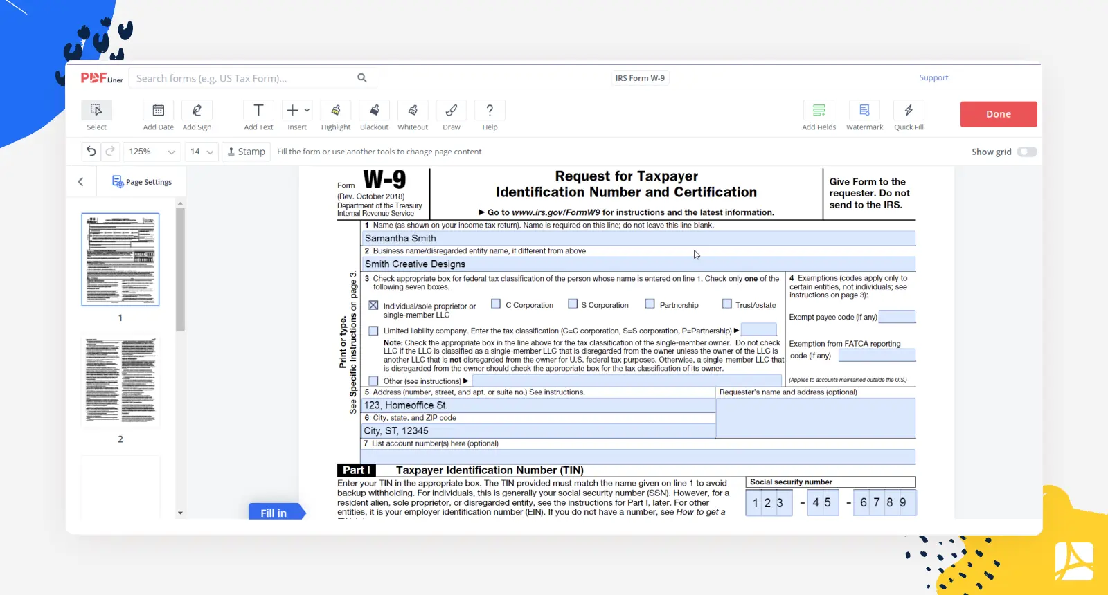 Form W-9 Second example screenshot
