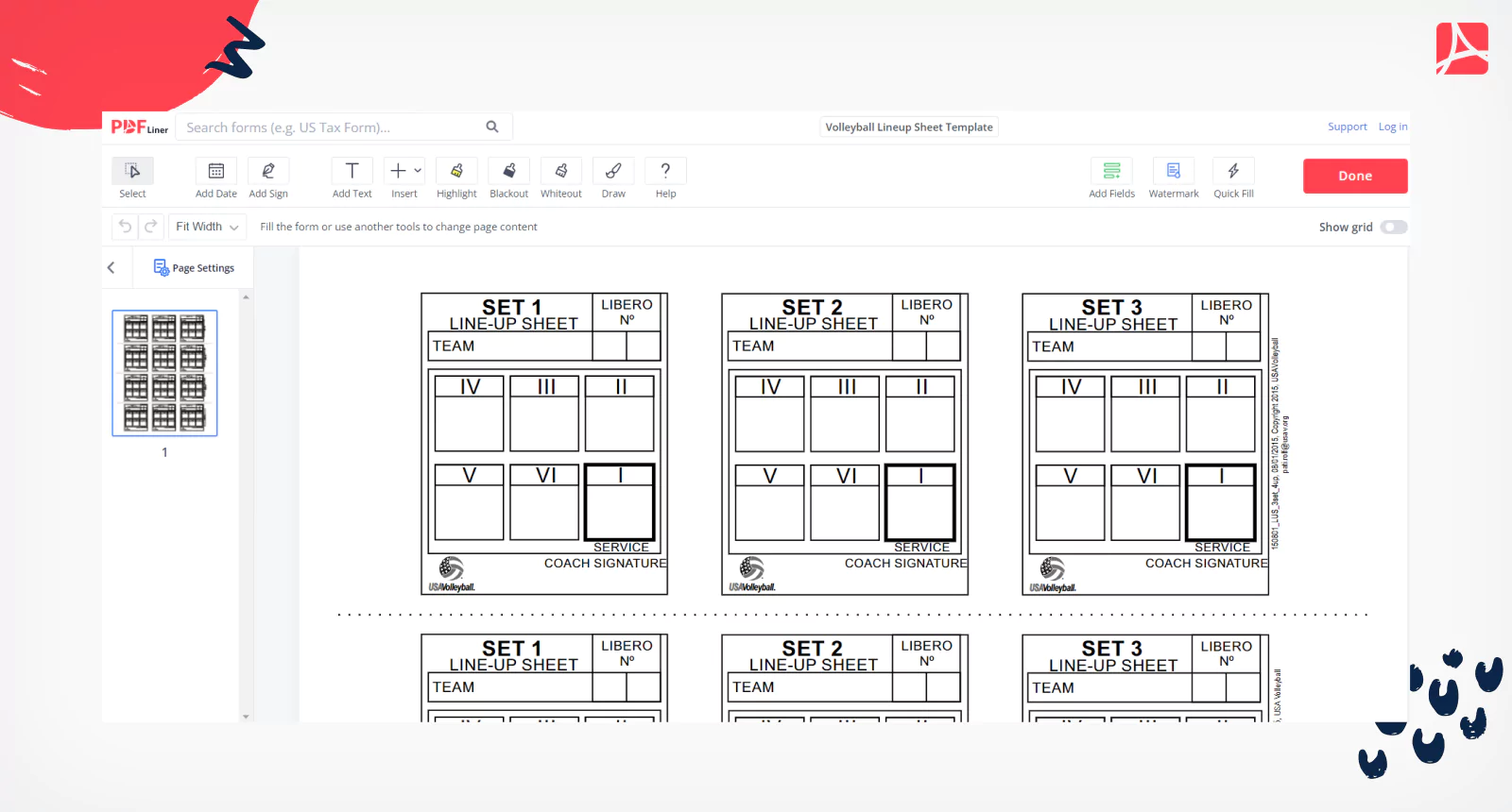 Volleyball Lineup Sheet Template on PDFLiner