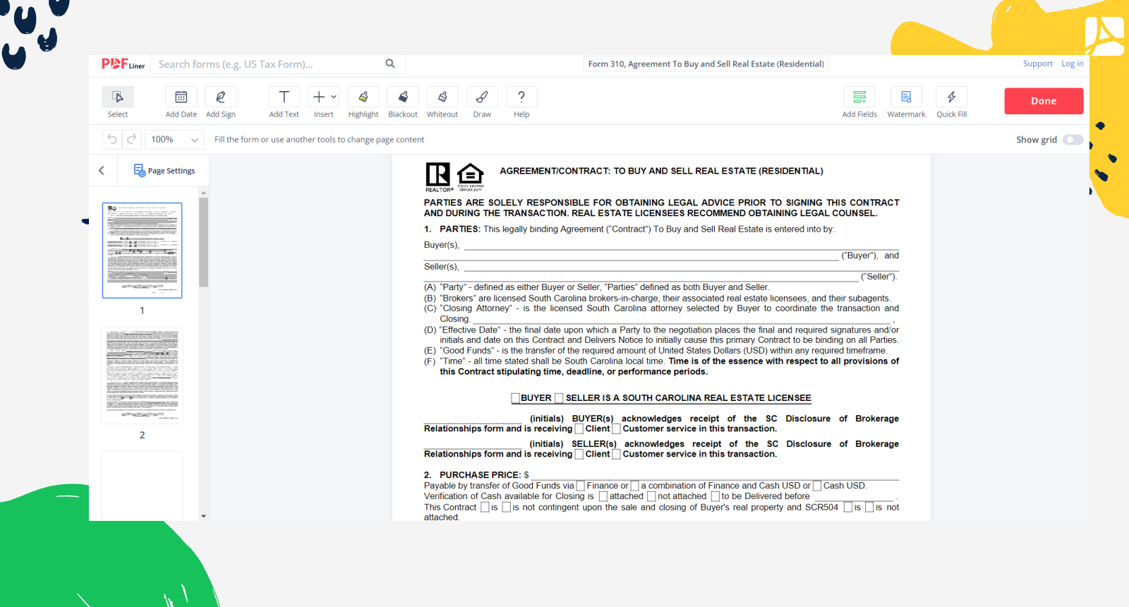 Form 310, Agreement To Buy and Sell Real Estate Screenshot