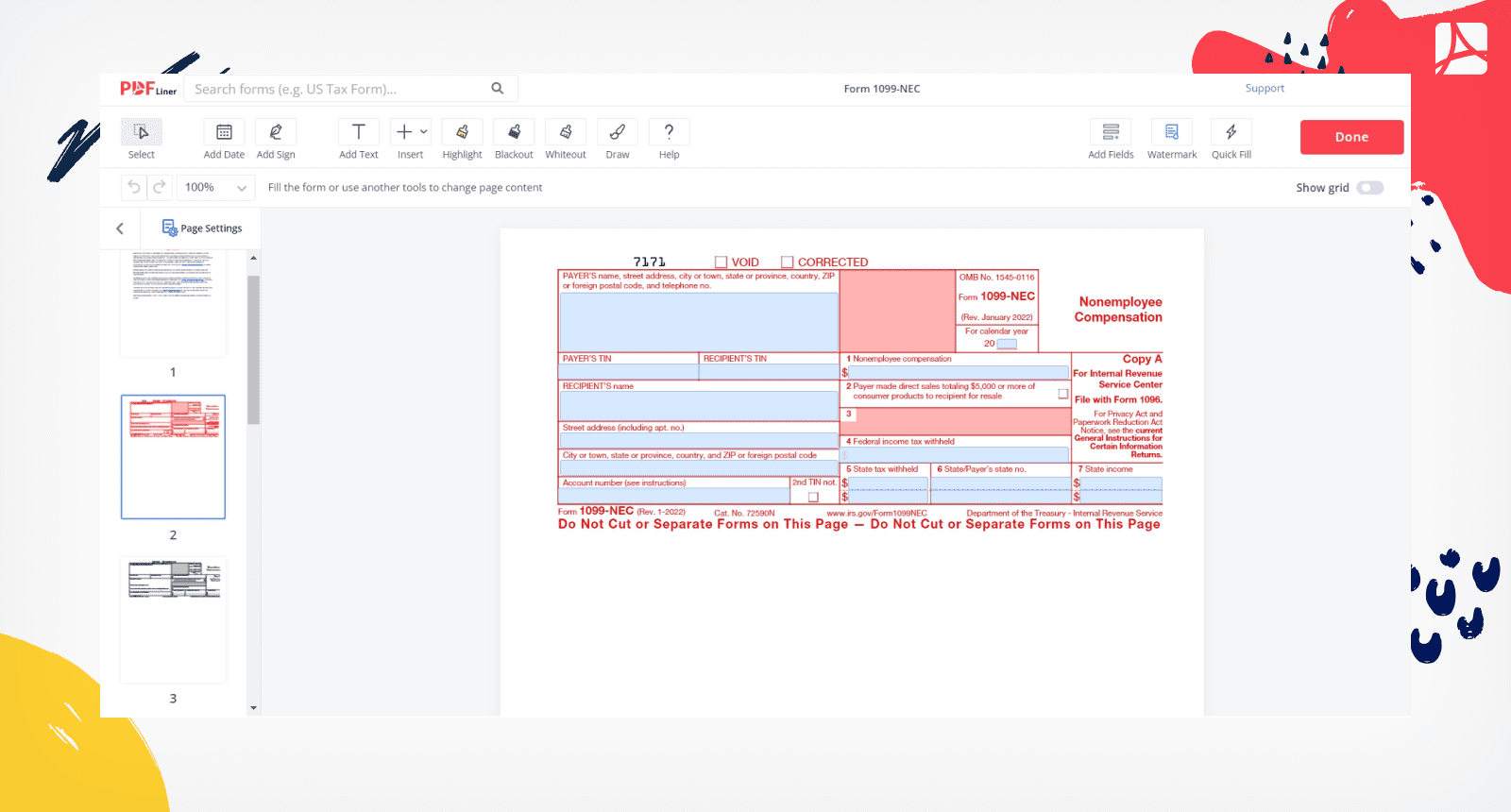 1099 Nec Form 2022 2023 Printable Blank 1099 Nec Pdfliner