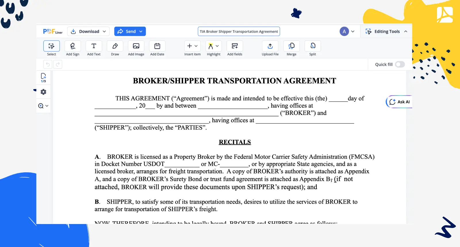 Broker Shipper Transportation Agreement screenshot