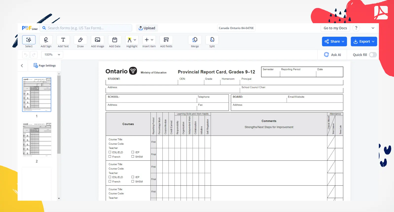 Canada Ontario 84-0470E Form Screenshot