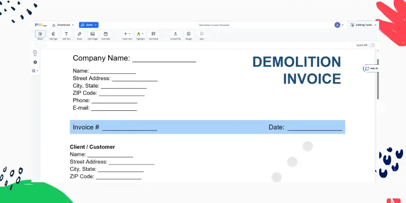 Demolition Invoice Template