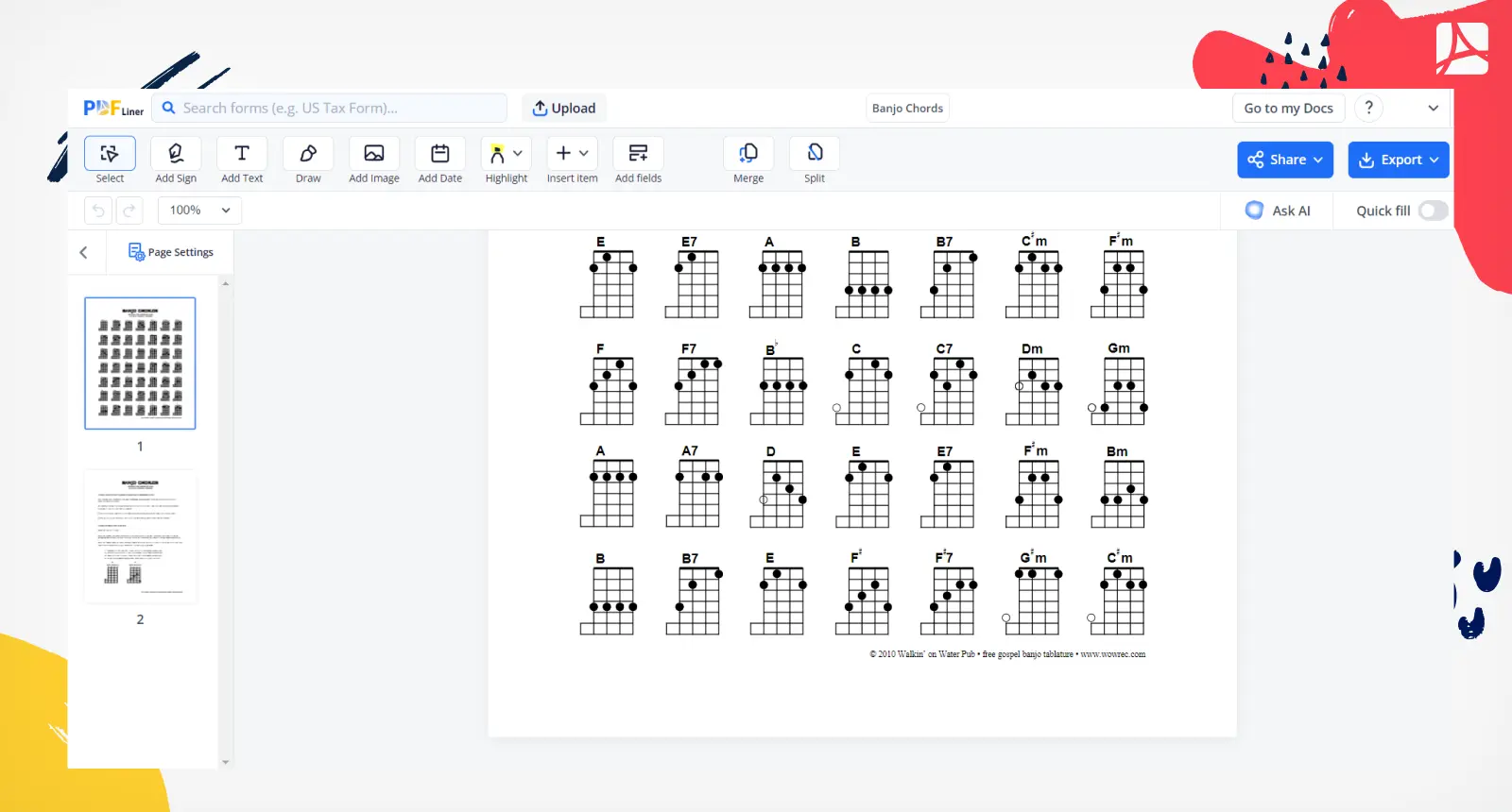 Banjo Chords Form Screenshot
