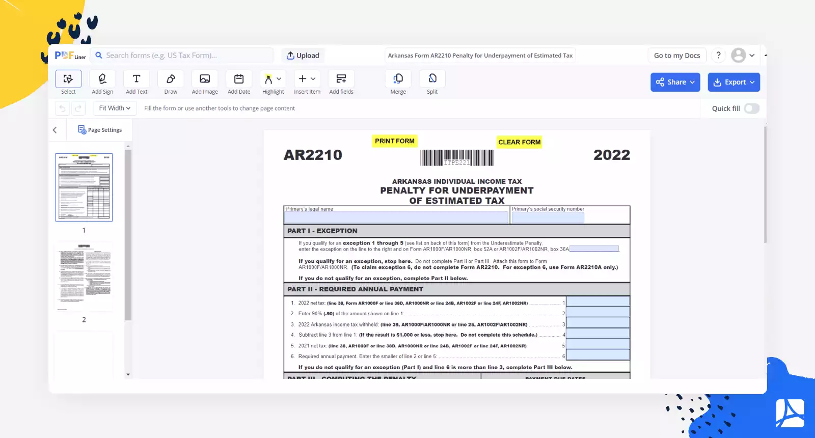 Form AR2210 screenshot