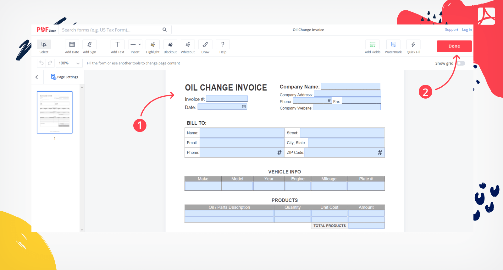 Oil Change Invoice screenshot step 1