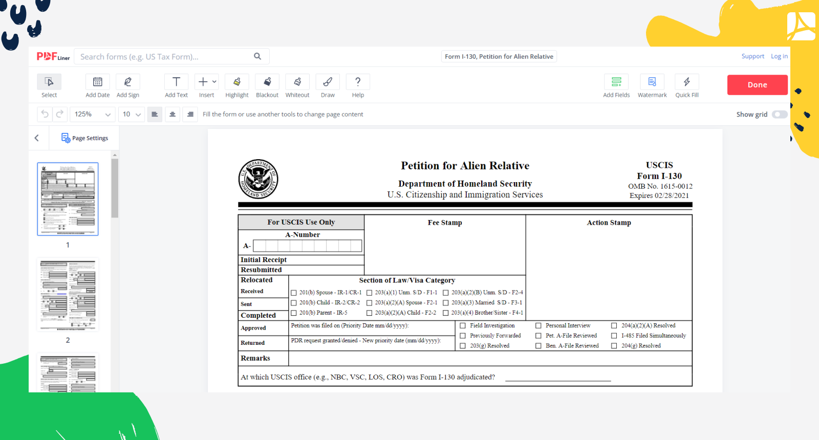 USCIS Form I-130 on PDFLiner