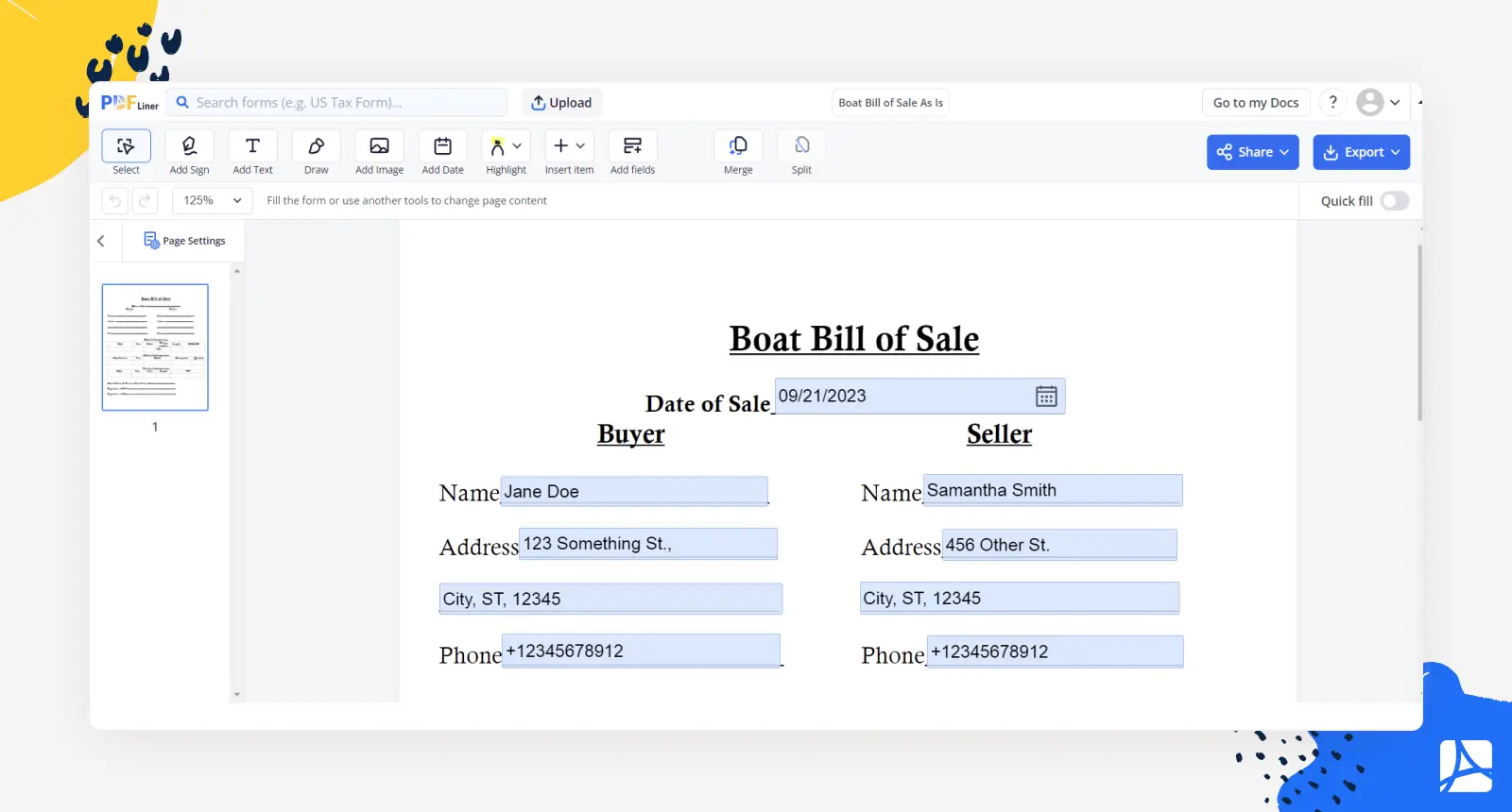 Boat Bill of Sale example