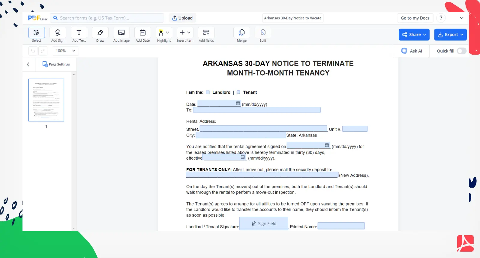 Arkansas 30-Day Notice to Vacate Screenshot