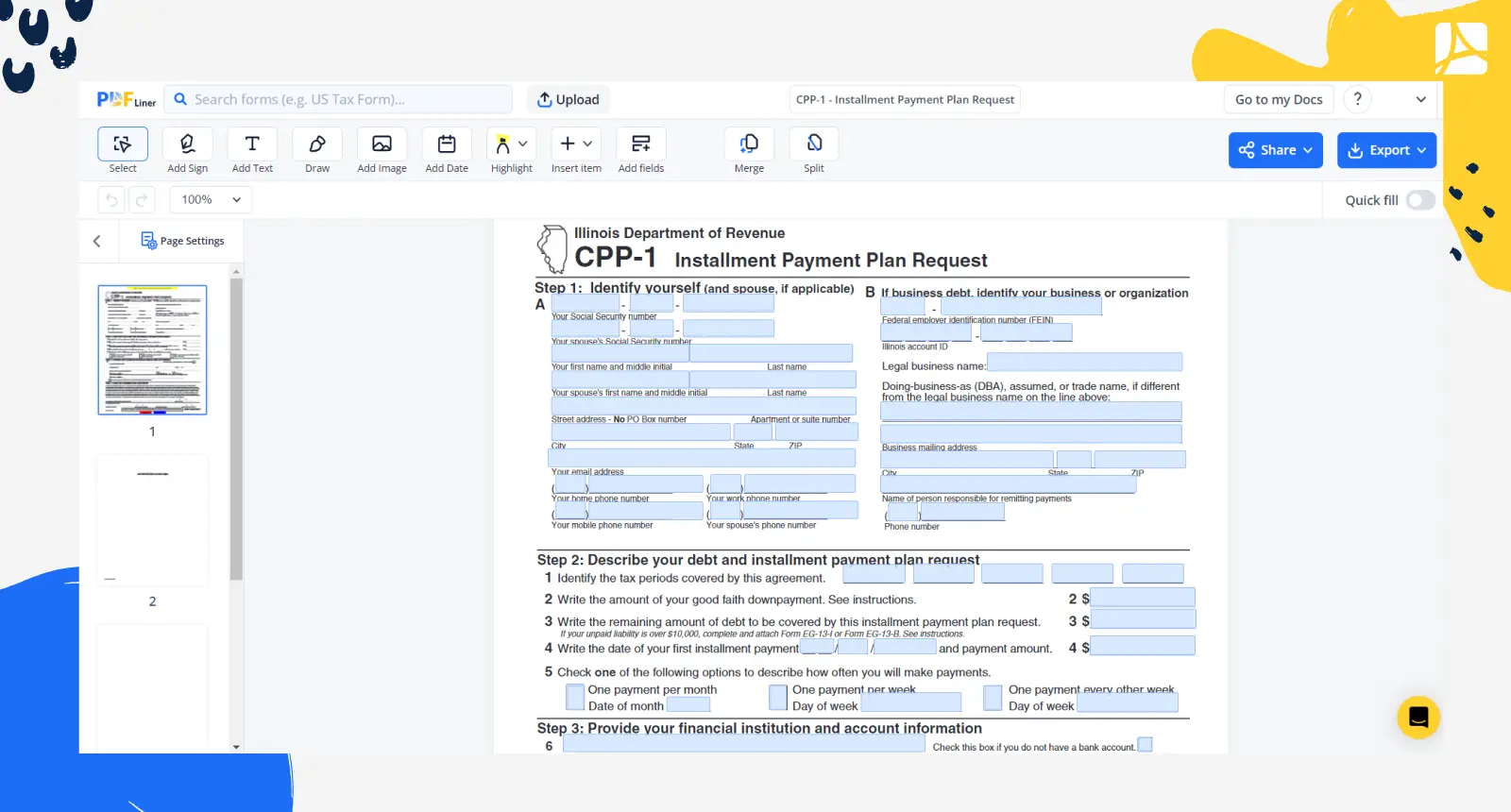 CPP-1 - Installment Payment Plan Request Screenshot