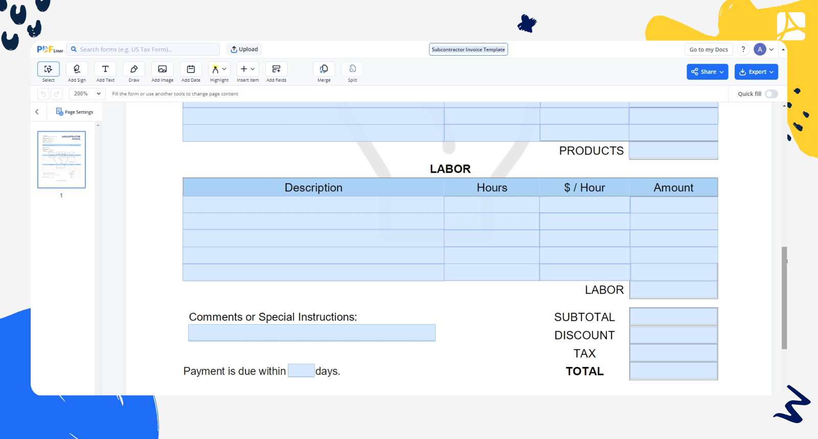 Subcontractor Invoice Template (1) screenshot