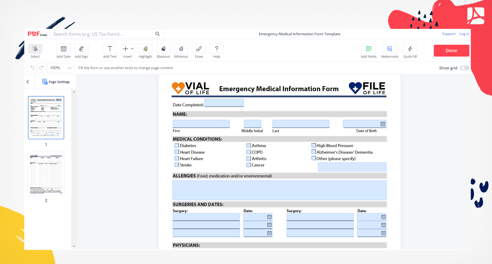 Emergency Medical Information Form Screenshot