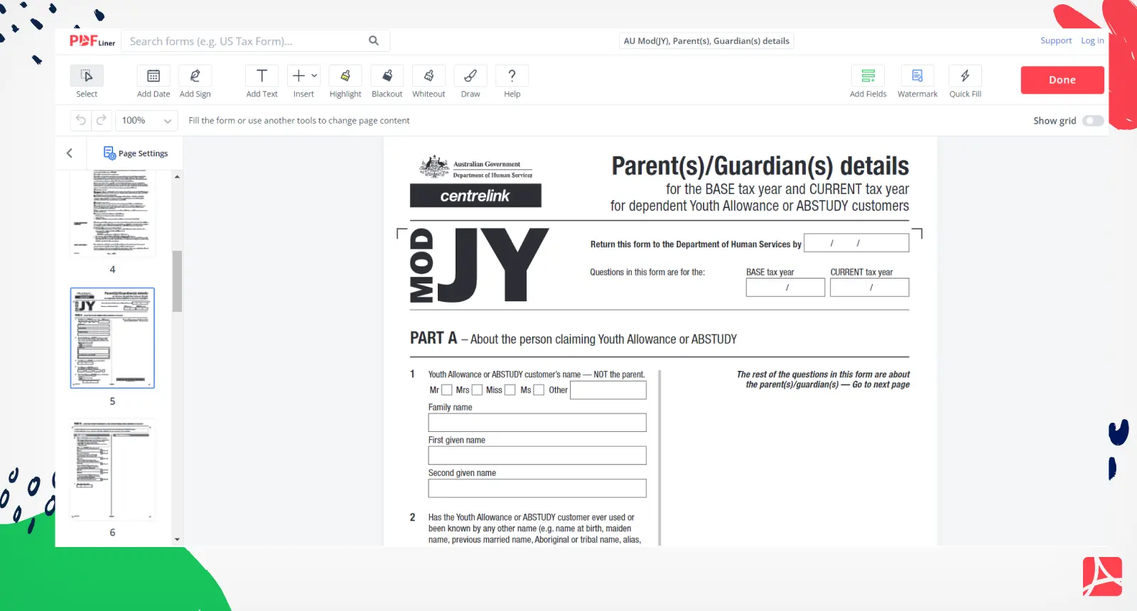 AU Mod(JY), Parent(s), Guardian(s) details Form Screenshot