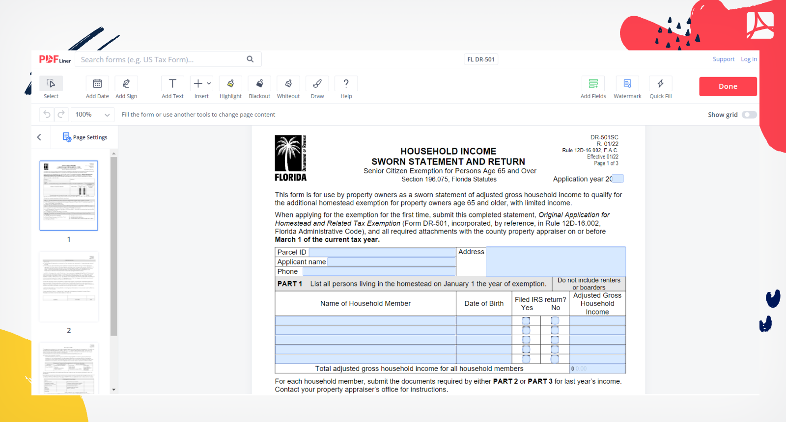 FL DR-501 Form Screenshot