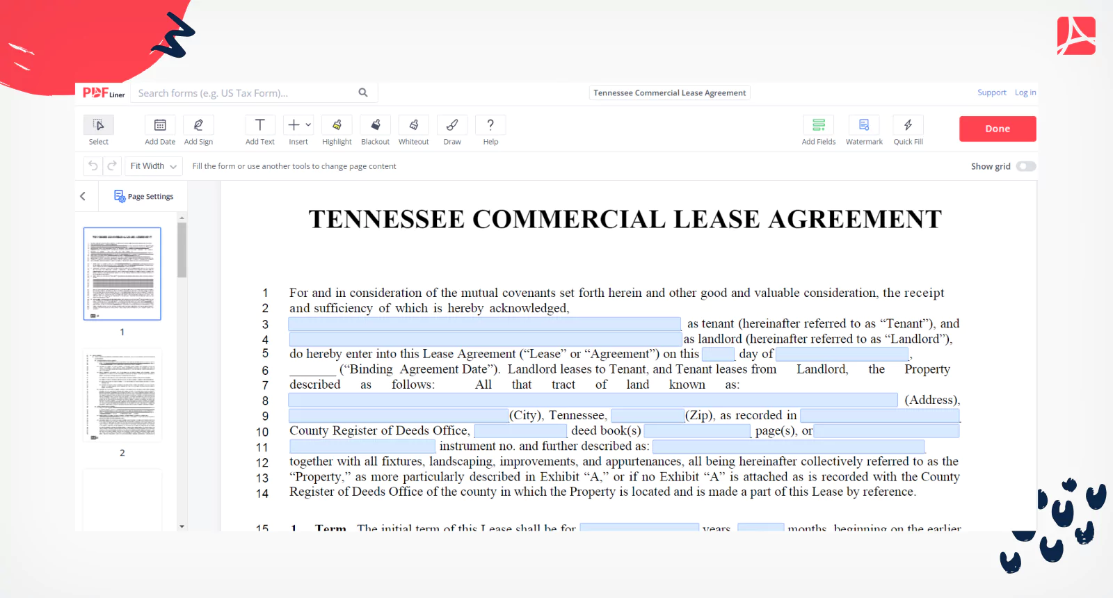 Tennessee Commercial Lease Agreement on PDFLiner