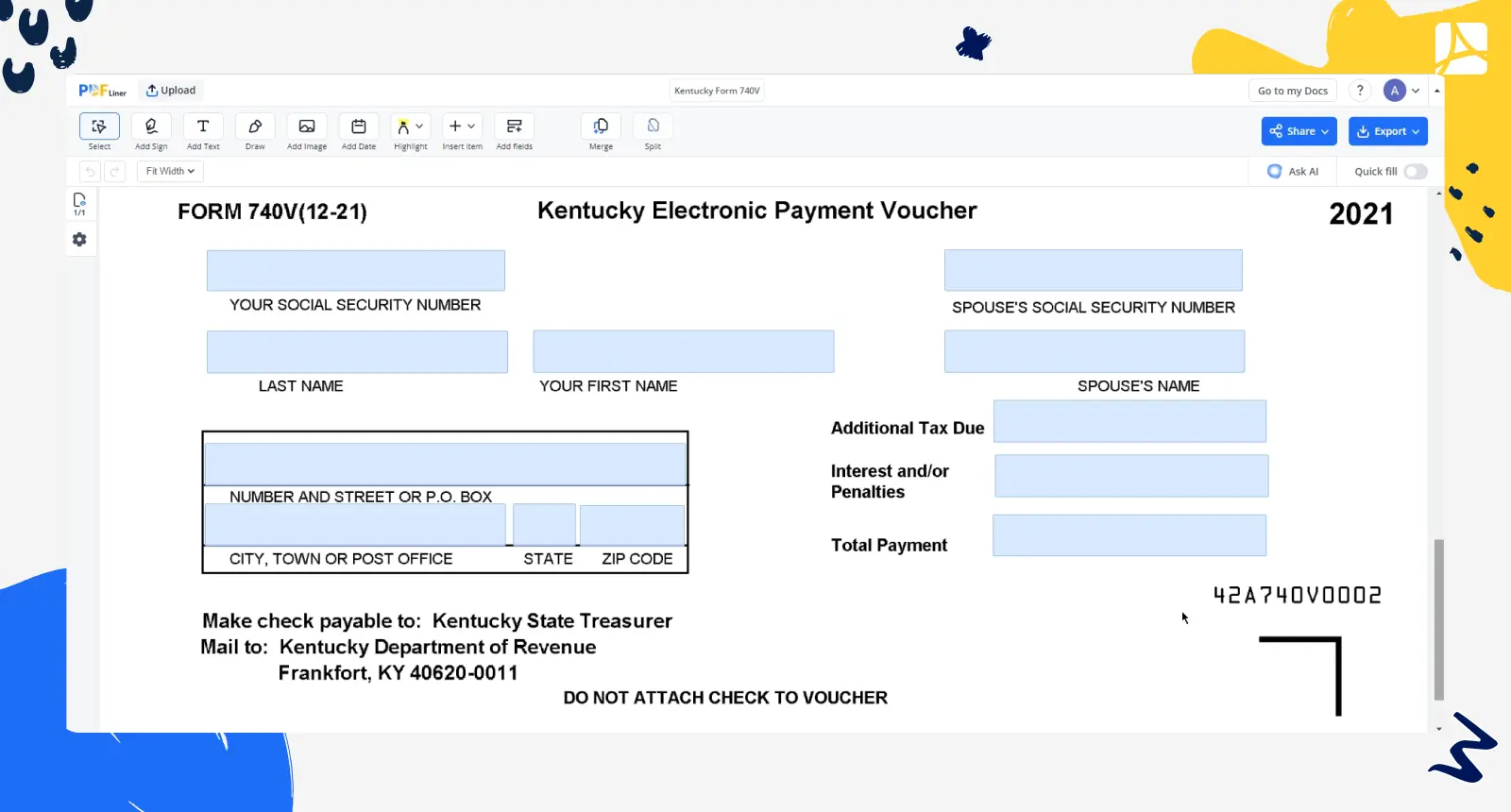 Kentucky Form 740V 2021 PDFLiner screenshot 