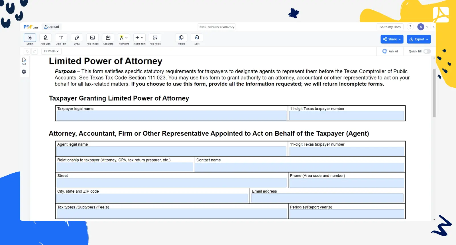 Texas Tax Power of Attorney PDFLiner screenshot 
