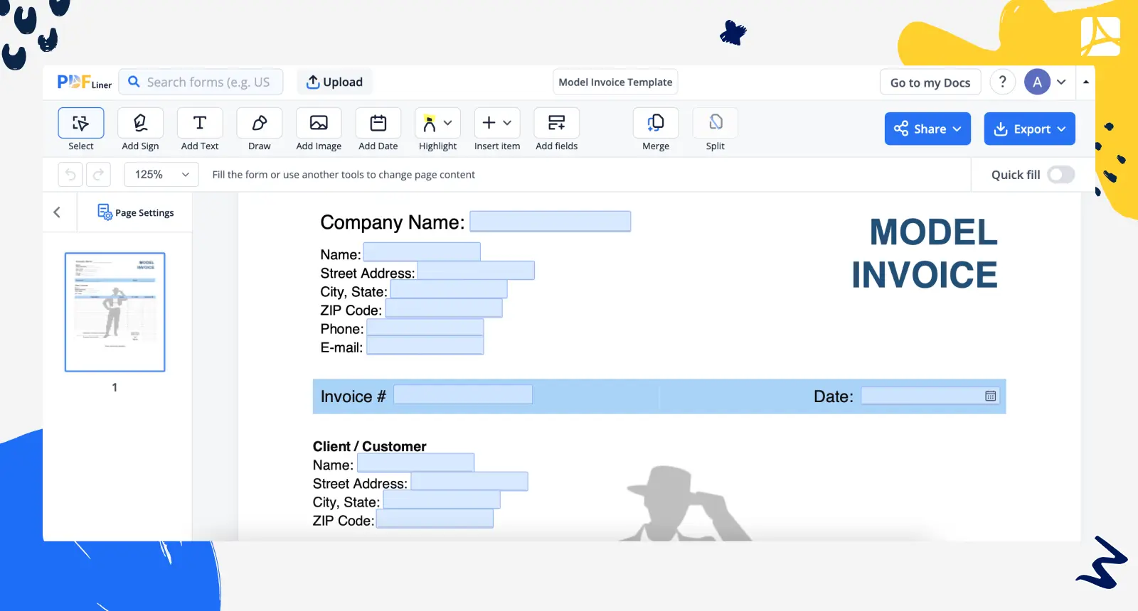 Model Invoice Template screenshot