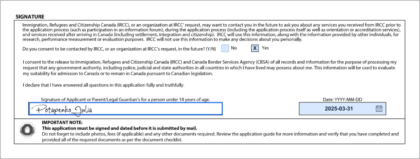 Signing imm 5710 form example