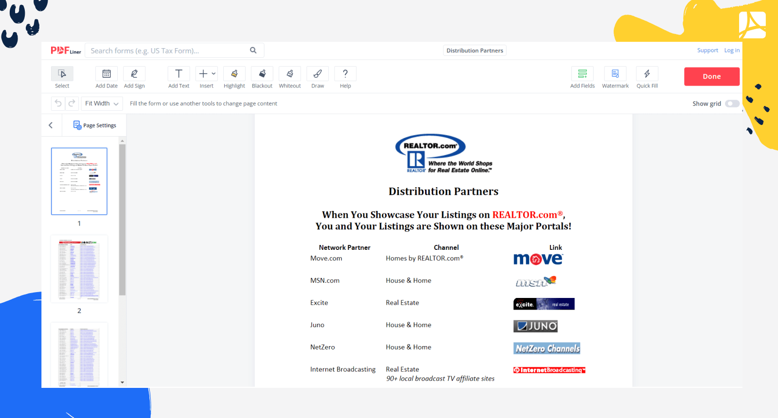 Distribution Partners Form Screenshot