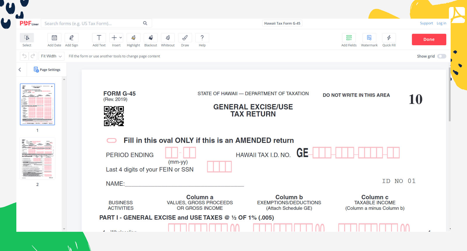 Hawaii Tax Form G 45 Fill Template G 45 PDFliner