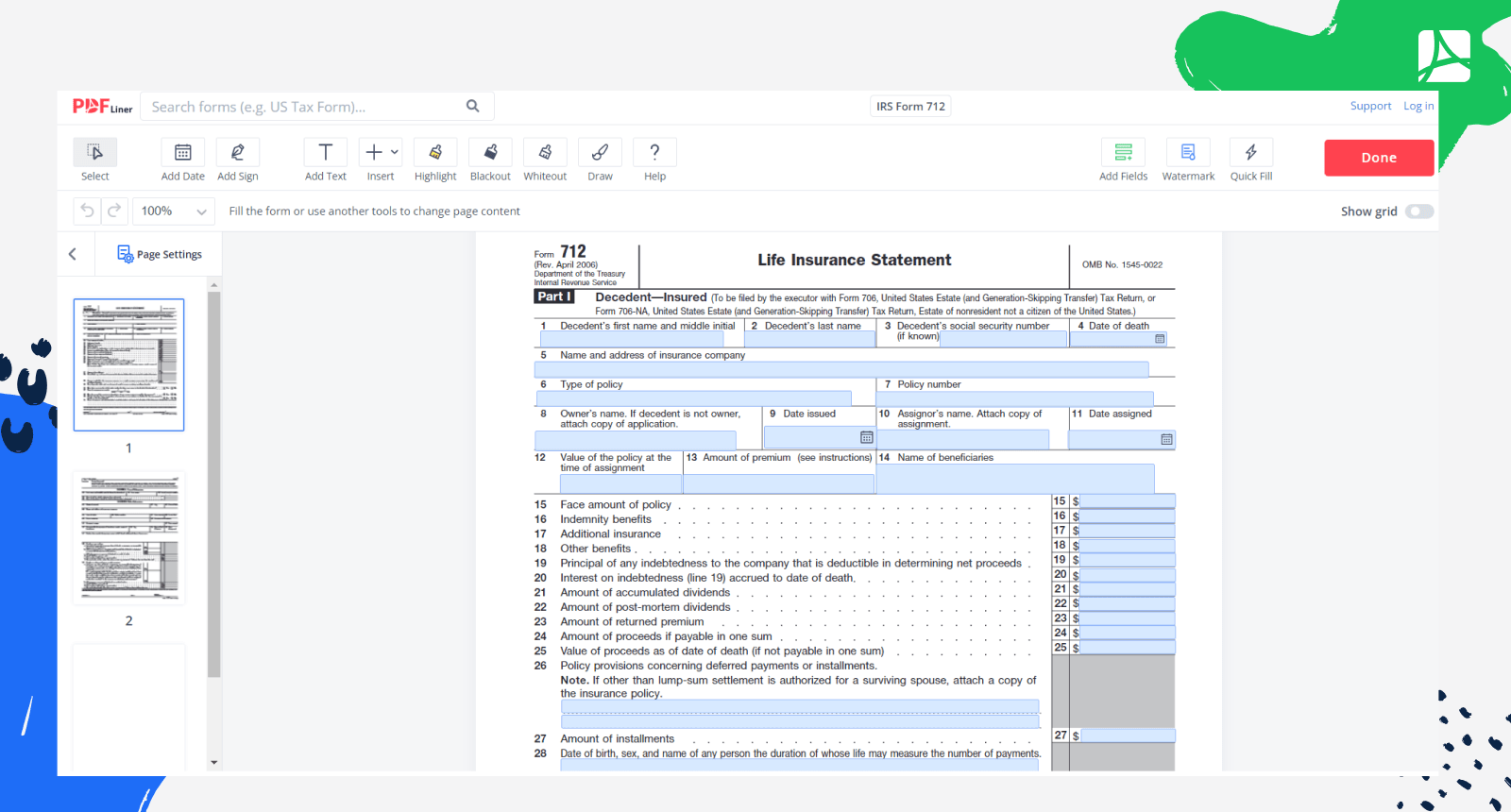 IRS Form 712 Screenshot