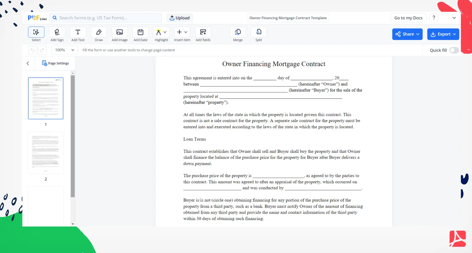 Owner Financing Mortgage Contract Screenshot 1