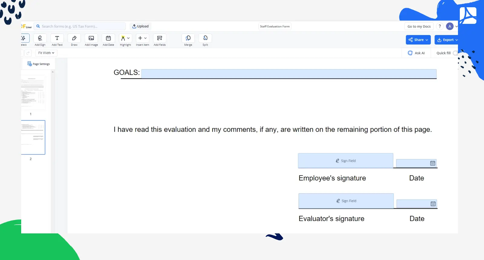staff evaluation form 2 screenshot