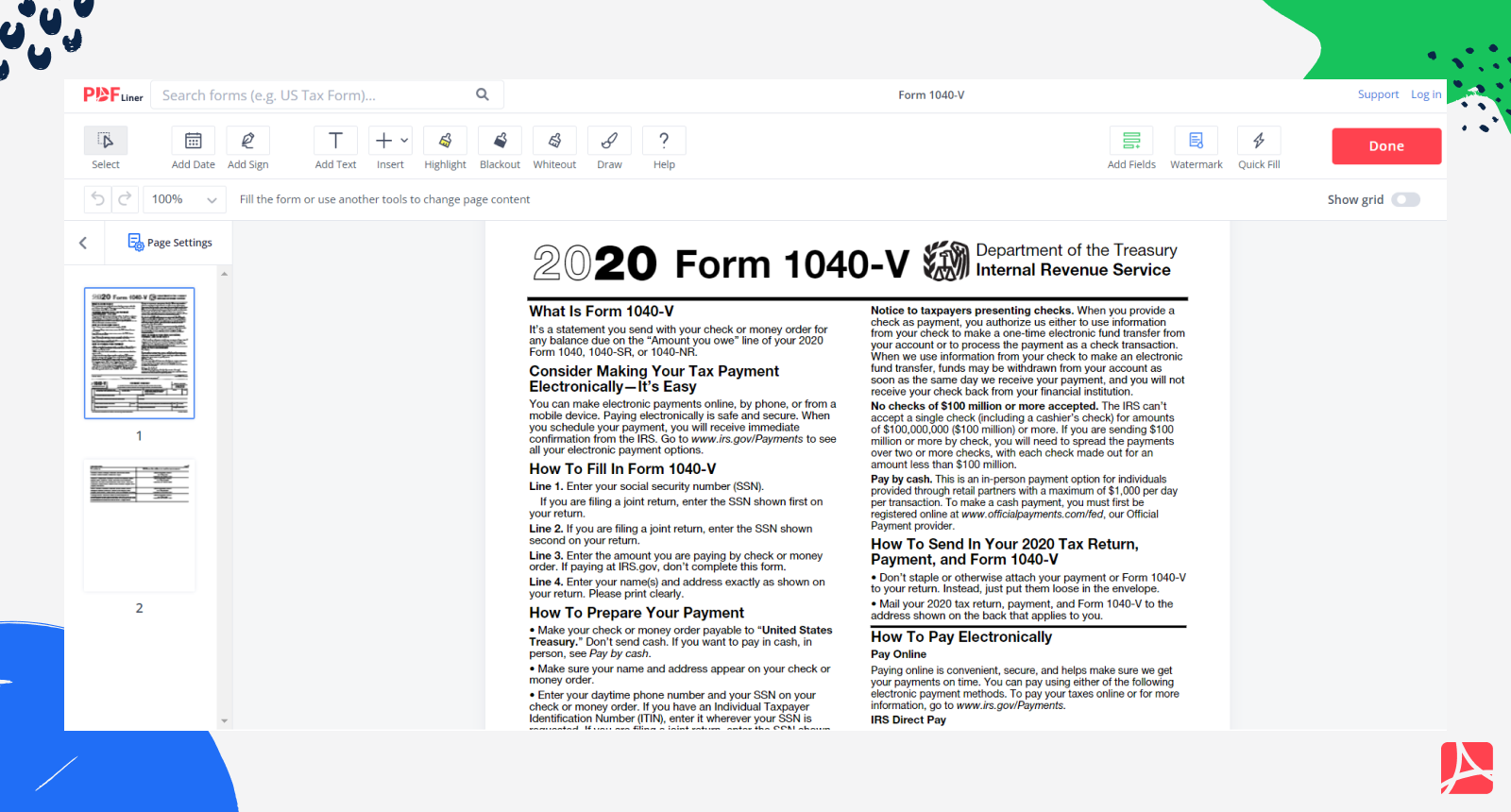Form 1040-V Screenshot