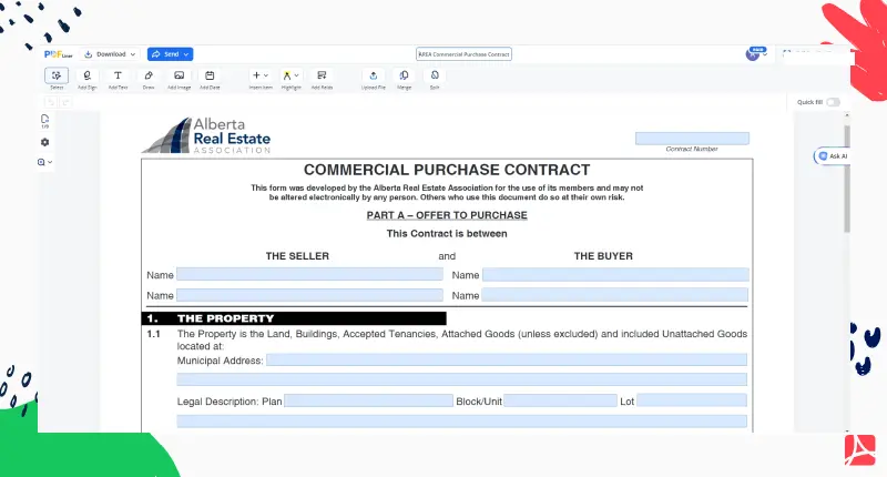 AREA Commercial Purchase Contract PDFLiner screenshot 