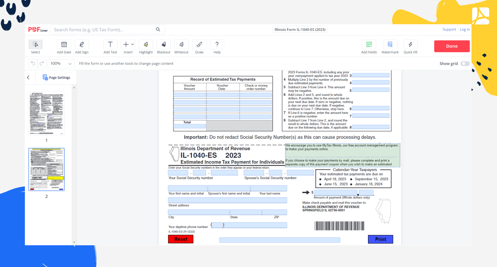 Form Il 1040 Es 2023 Fill And Print Il 1040 Es Form Pdfliner 9362