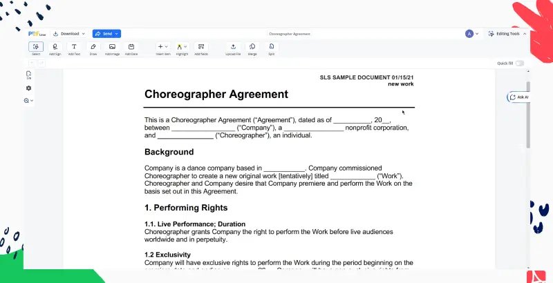 Choreographer Agreement