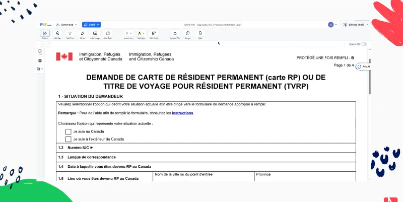 IMM 5444 F - Application for a Permanent Resident Card