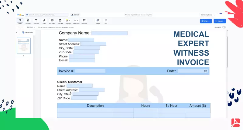 Medical Expert Witness Invoice Template screenshot