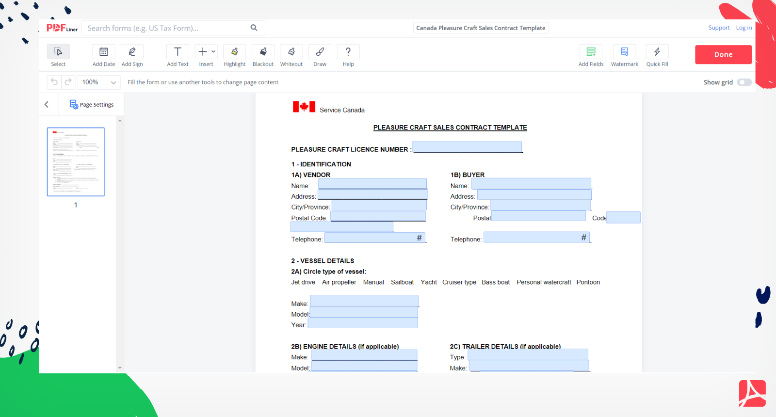 Canada Pleasure Craft Sales Contract Template Screenshot