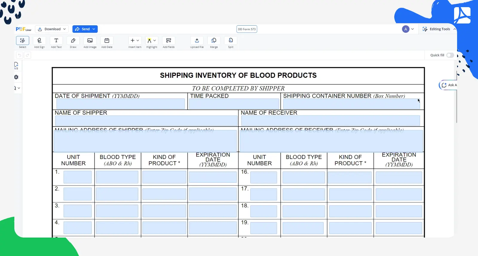 DD Form 573 screenshot