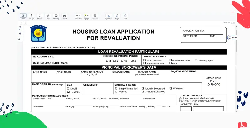 Pag IBIG Fund Application for Housing Loan Revaluation Under