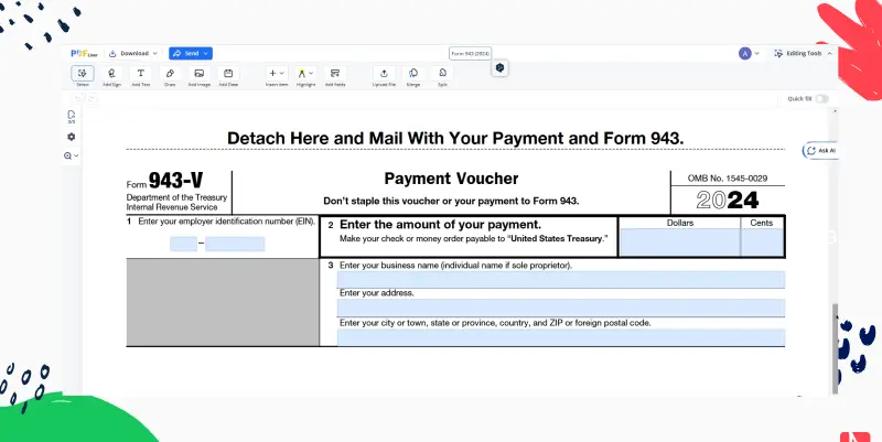 Form 943 on PDFLiner