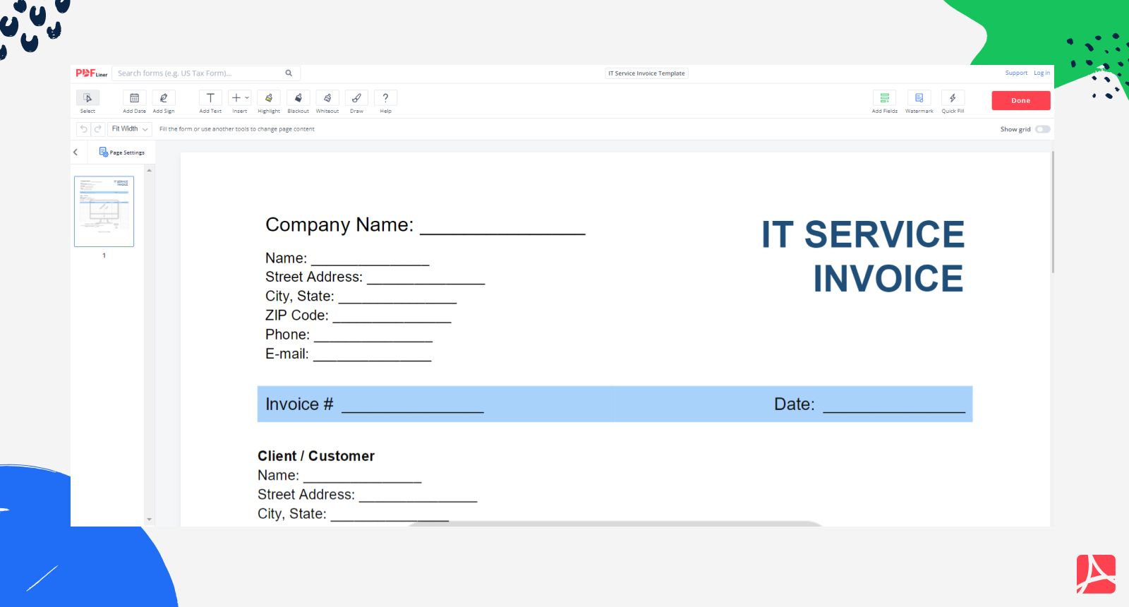 IT Service Invoice on PDFLiner
