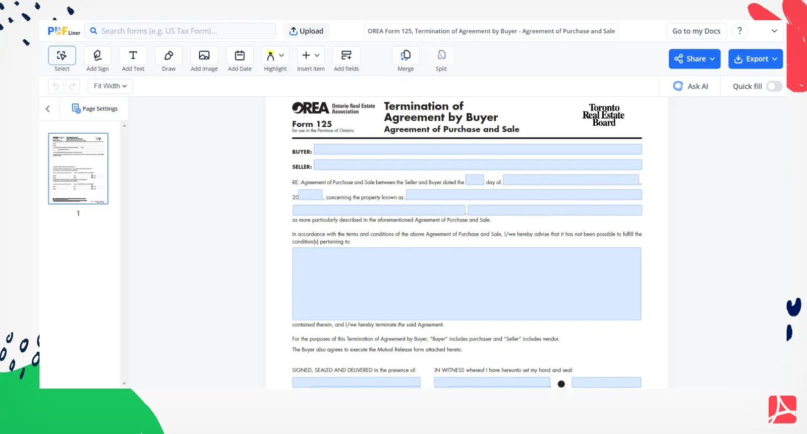 OREA Form 125 Screenshot