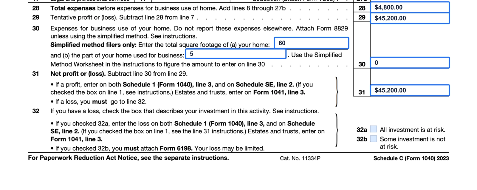 Schedule C Form 1040 filling out step 7