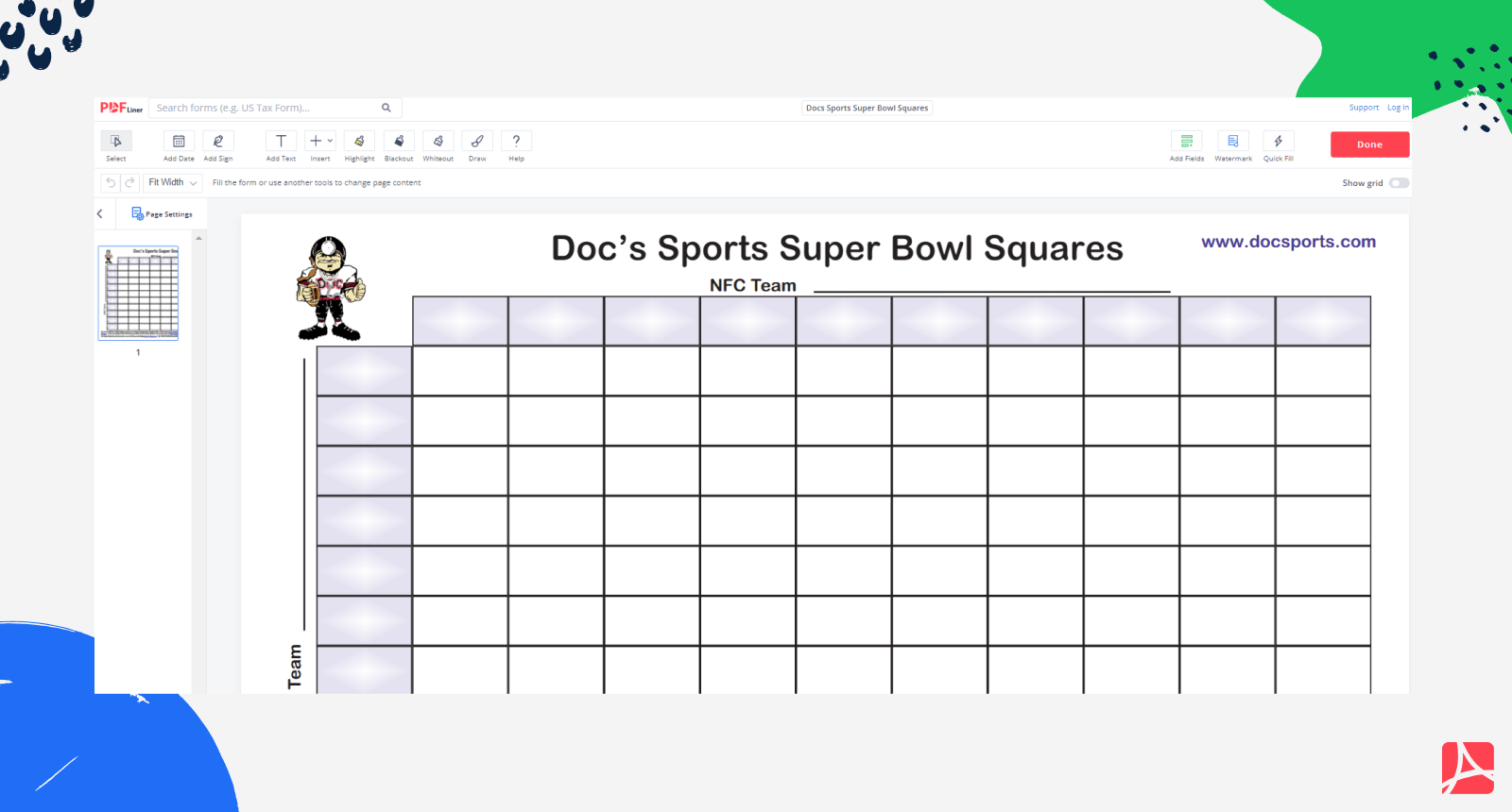 Docs Sports Super Bowl Squares on PDFLiner