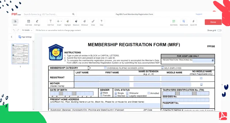 pag ibig membership registration form screenshot