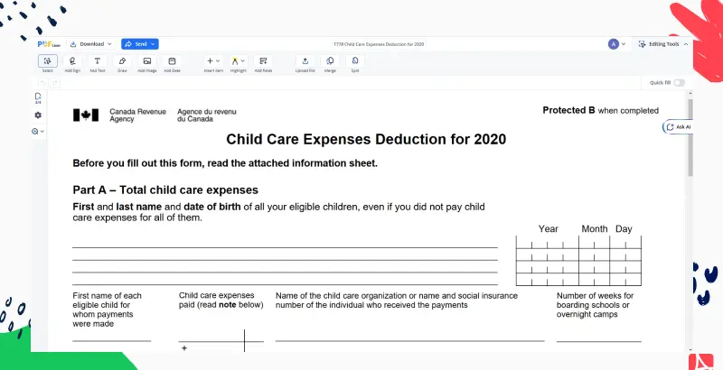 T778 Child Care Expenses Deduction